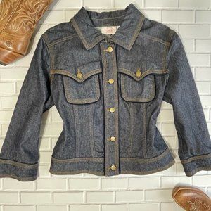 JLO Western Style Velvet Trim Denim Jean Jacket Dark Blue Size XL NWOT